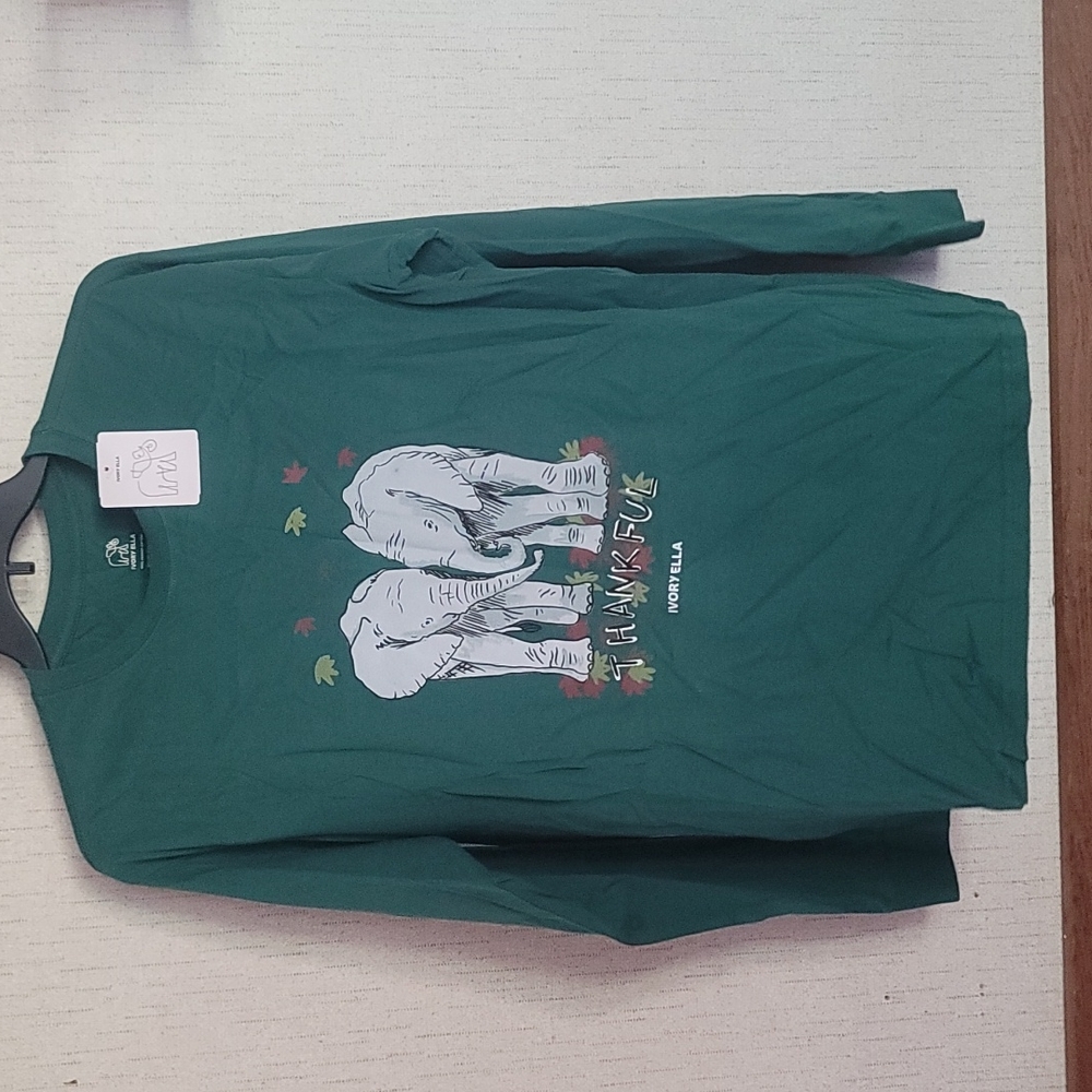 *FINAL* IVORY ELLA FOREST GREEN THANKFUL LONG SLEEVE TEE: NWT: SZ MEDIUM